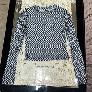 Empyre black and white long-sleeve mesh top with psychedelic houndstooth print